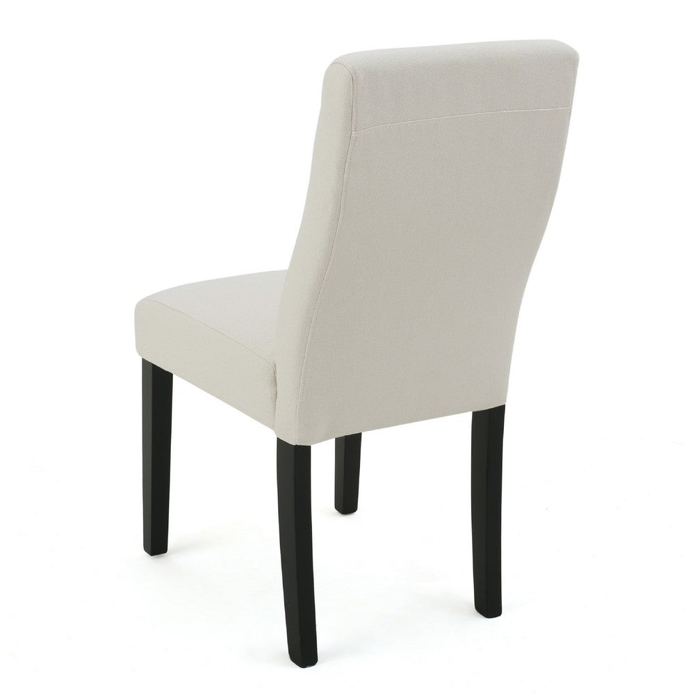 Benjara Celine Dining Side Chair Set of 2, Ivory Fabric And Black Wood Frame