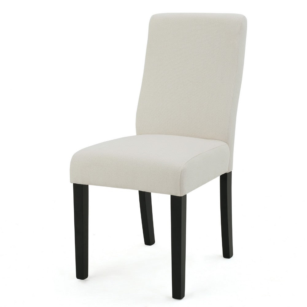 Benjara Celine Dining Side Chair Set of 2, Ivory Fabric And Black Wood Frame