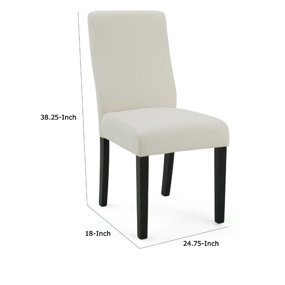 Benjara Celine Dining Side Chair Set of 2, Ivory Fabric And Black Wood Frame