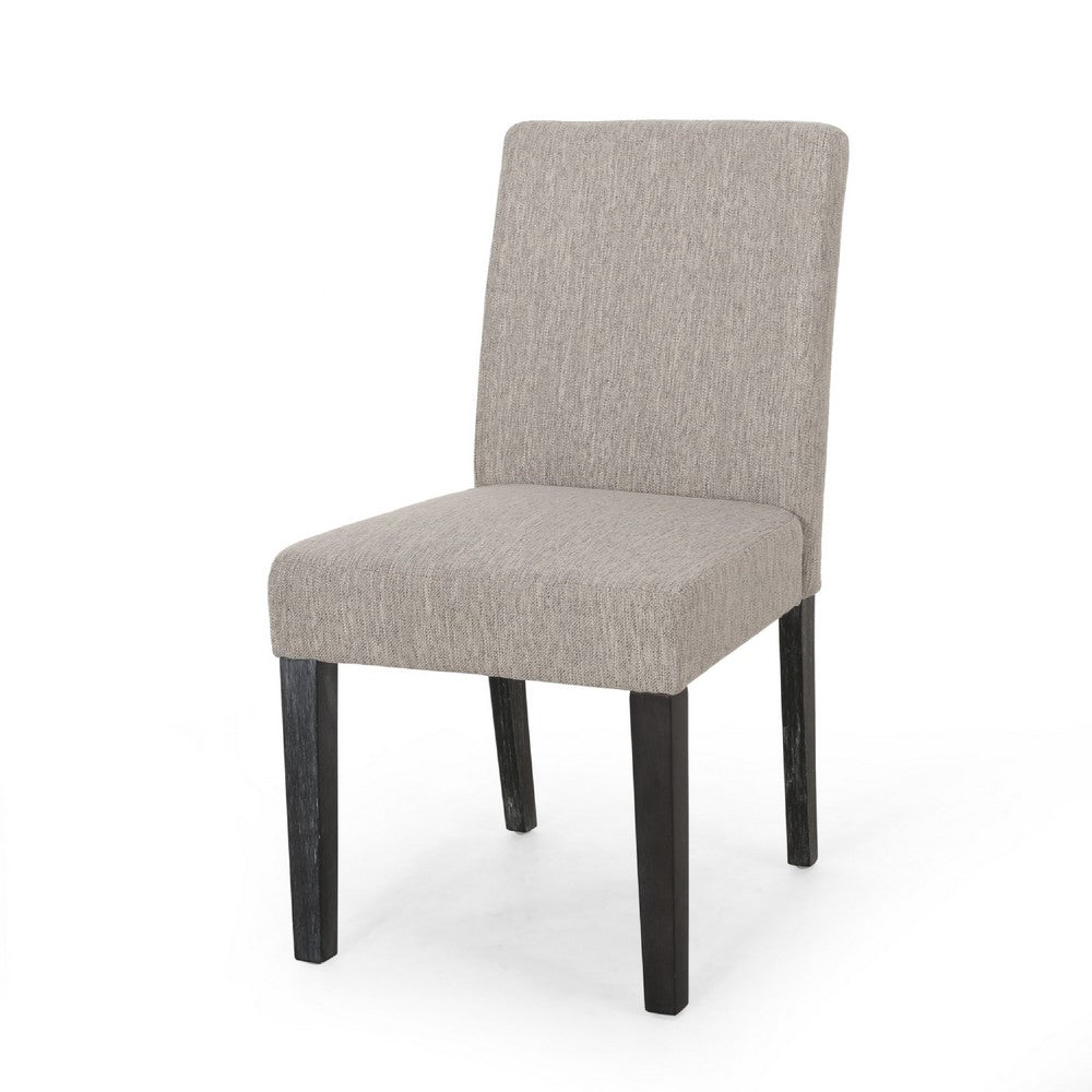 Benjara Dining Chair Set of 2, Light Gray Fabric, Soft Cushions And Black Wood
