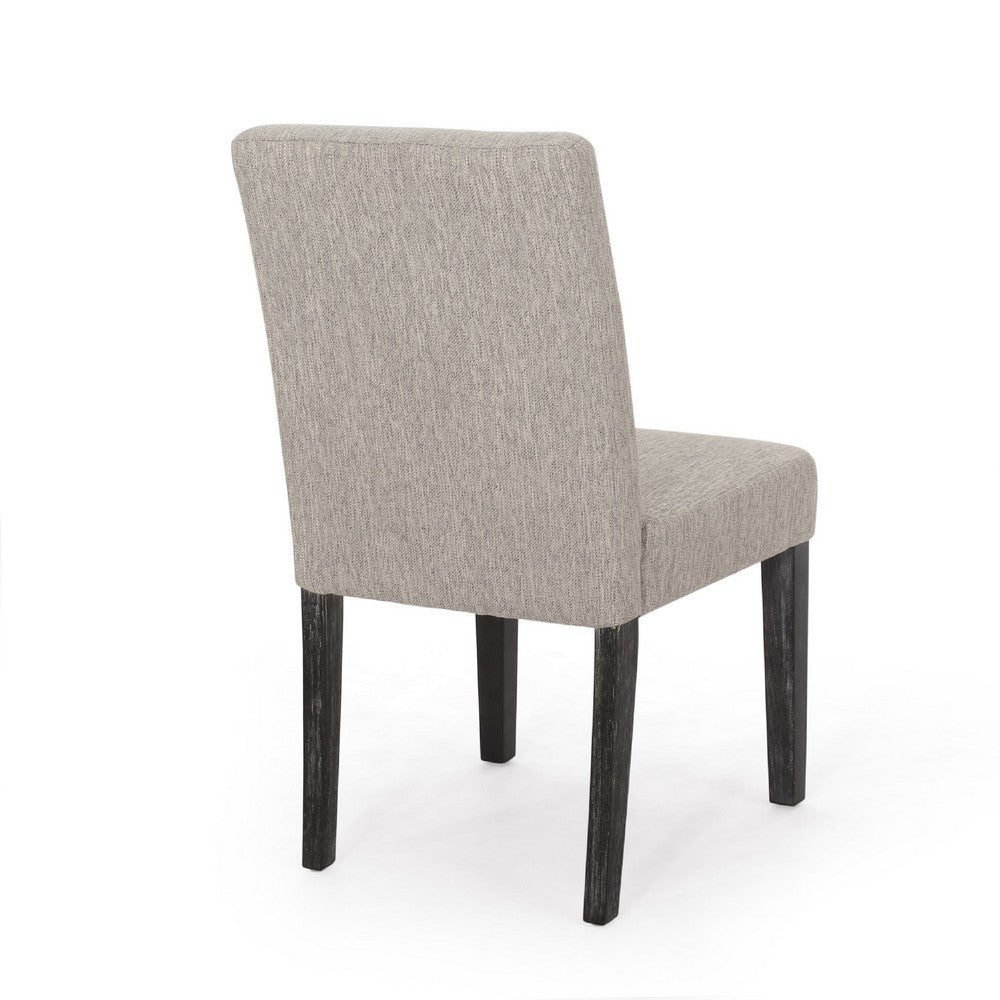 Benjara Dining Chair Set of 2, Light Gray Fabric, Soft Cushions And Black Wood