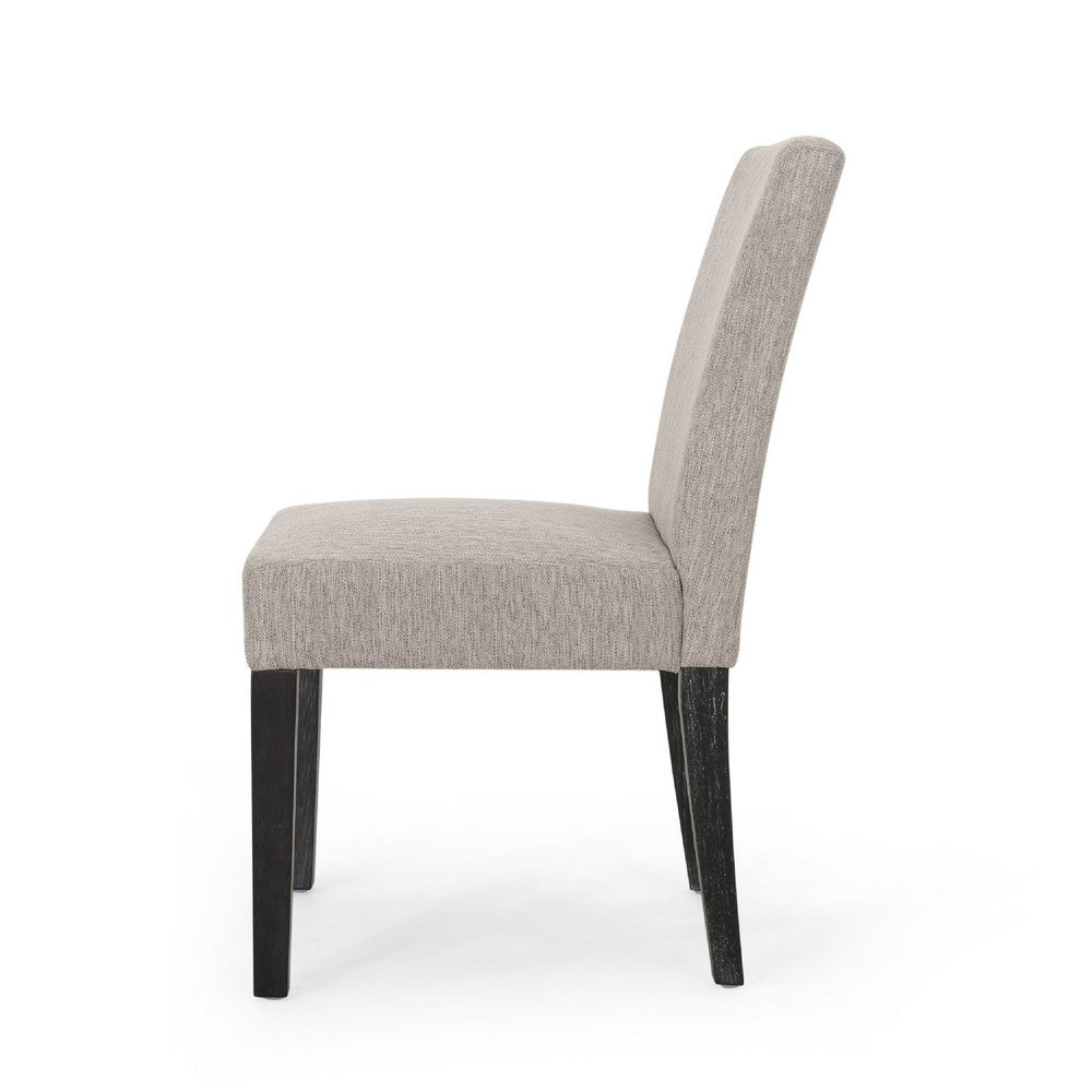 Benjara Dining Chair Set of 2, Light Gray Fabric, Soft Cushions And Black Wood