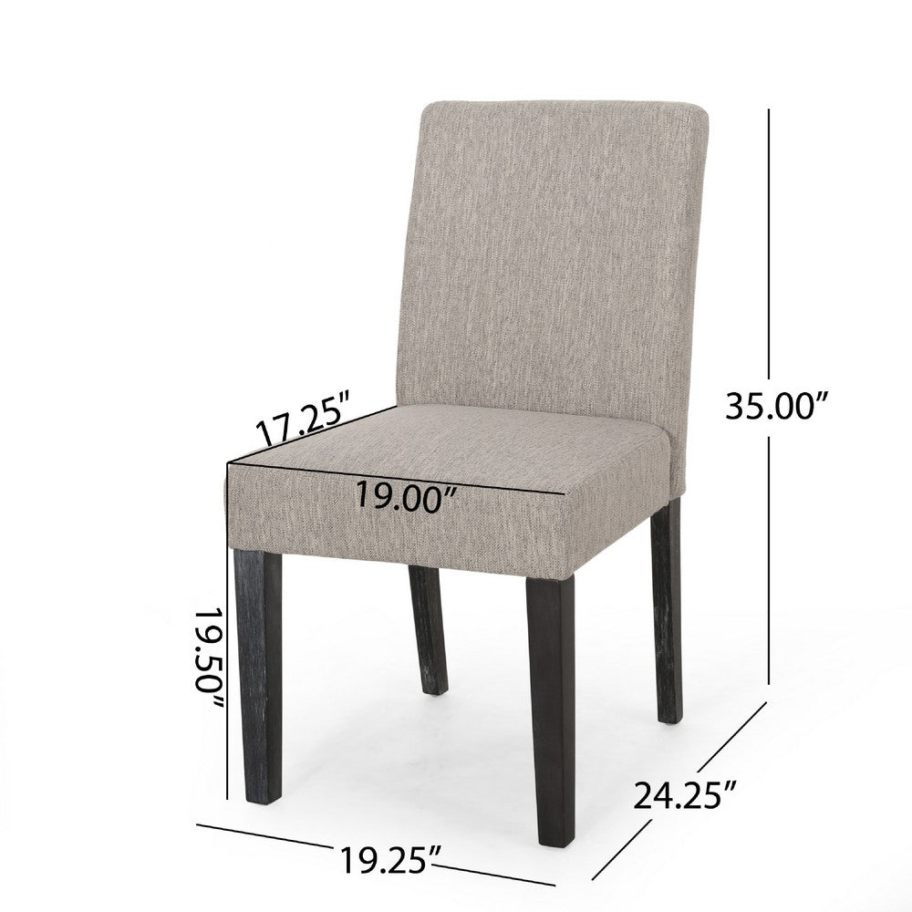 Benjara Dining Chair Set of 2, Light Gray Fabric, Soft Cushions And Black Wood