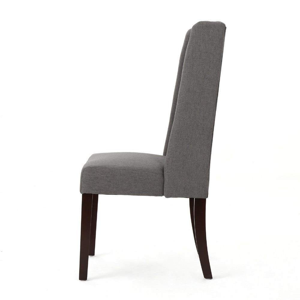 Benjara Nathan Dining Chair Set of 2, Dark Brown Wood, Tufted Gray Wingback