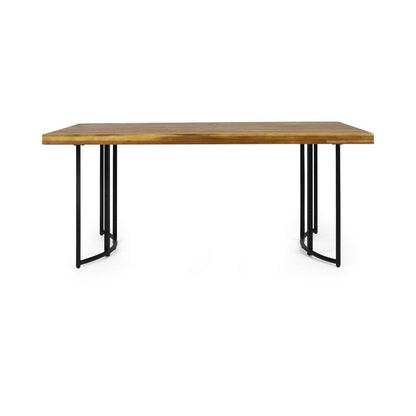 Benjara Niyan Outdoor Dining Table, Brown Wood Top, Black Metal Base, 72 Inch