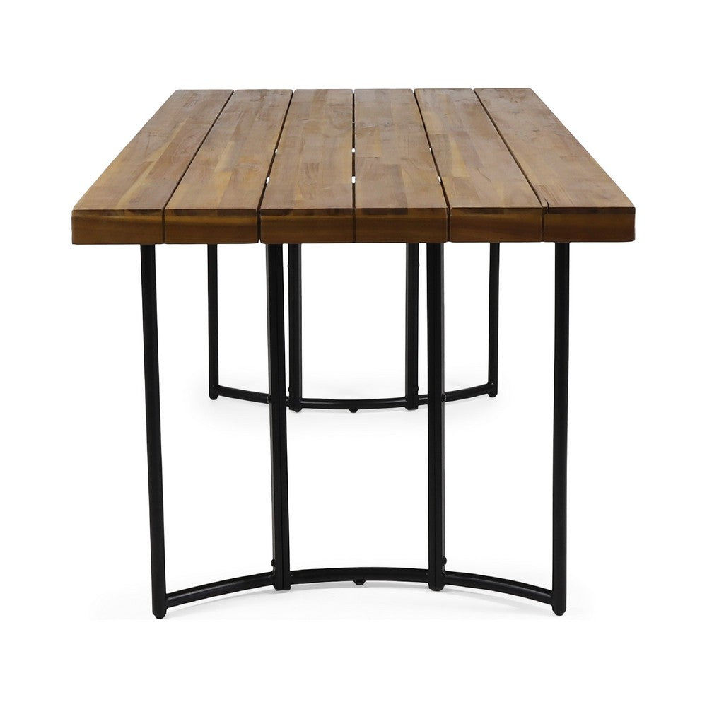 Benjara Niyan Outdoor Dining Table, Brown Wood Top, Black Metal Base, 72 Inch