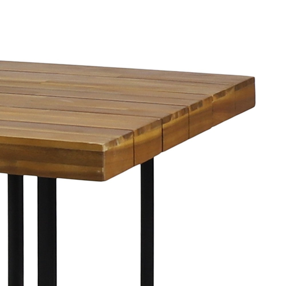 Benjara Niyan Outdoor Dining Table, Brown Wood Top, Black Metal Base, 72 Inch