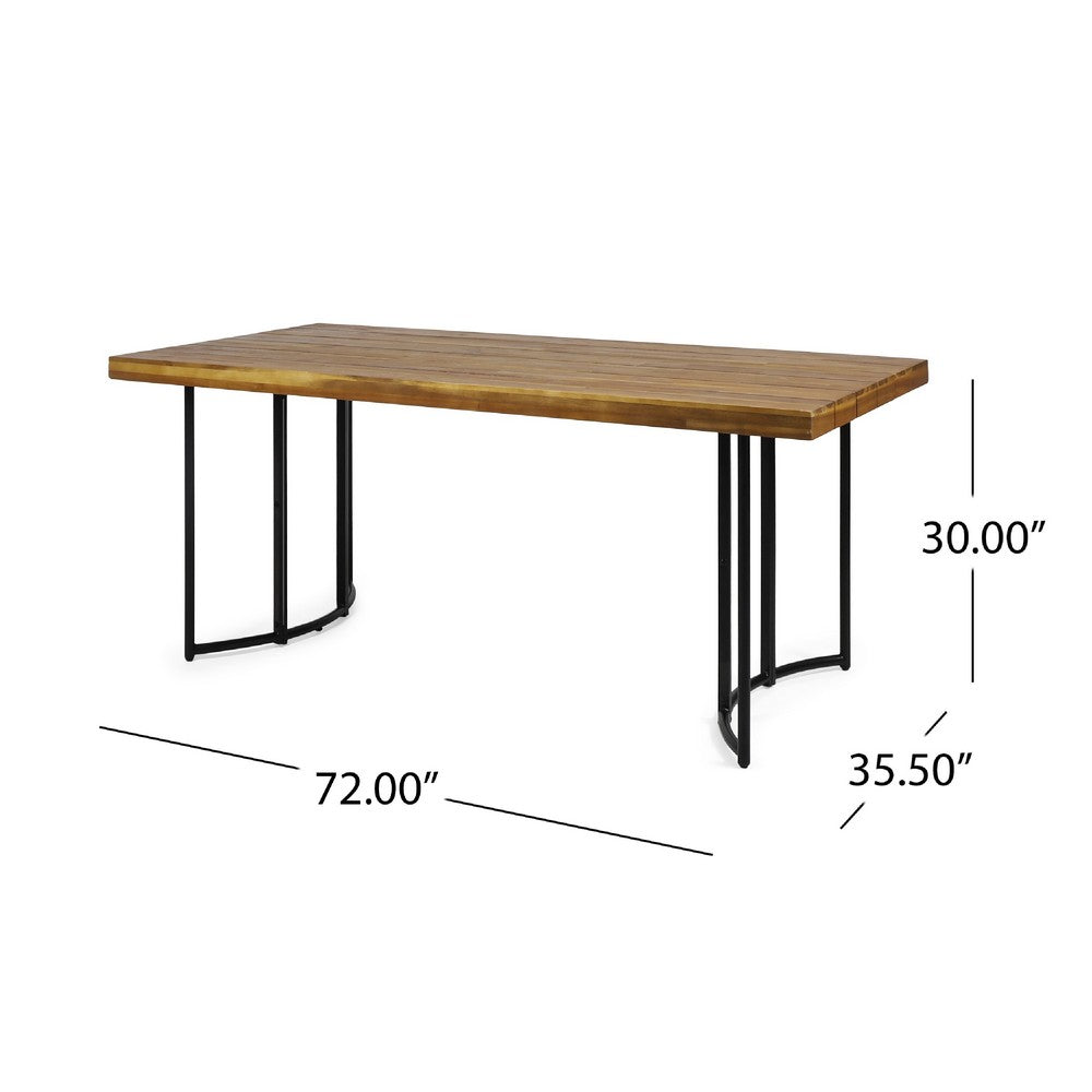 Benjara Niyan Outdoor Dining Table, Brown Wood Top, Black Metal Base, 72 Inch