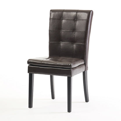 Benjara Brenda Dining Chair Set of 2, Chocolate Brown Tufted Faux Leather