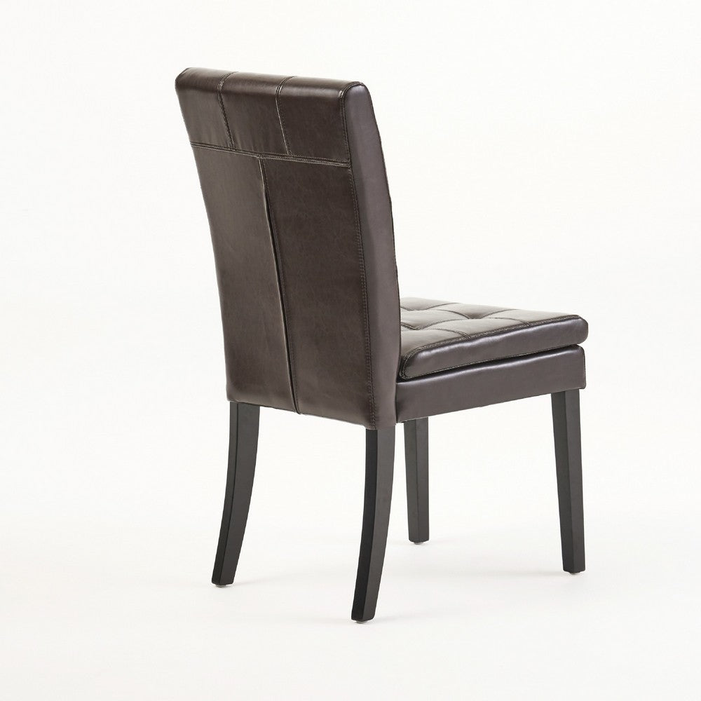 Benjara Brenda Dining Chair Set of 2, Chocolate Brown Tufted Faux Leather