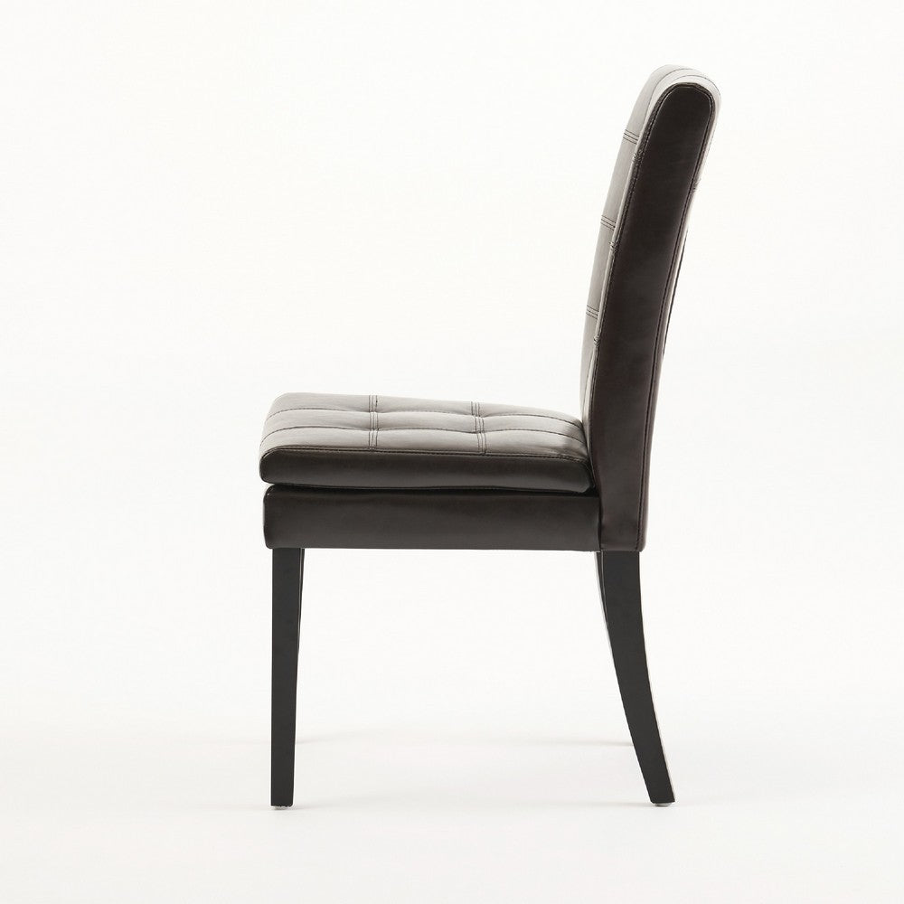 Benjara Brenda Dining Chair Set of 2, Chocolate Brown Tufted Faux Leather