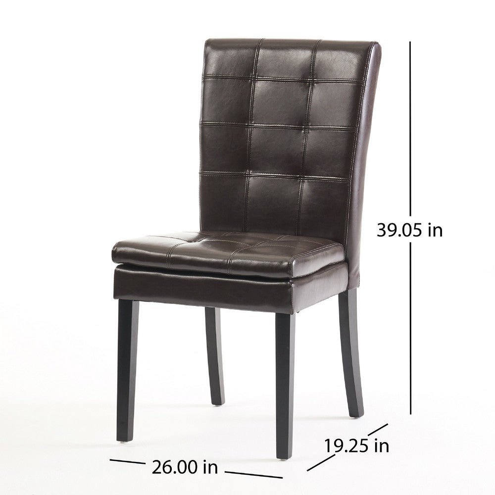 Benjara Brenda Dining Chair Set of 2, Chocolate Brown Tufted Faux Leather