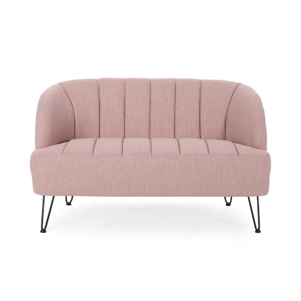 Benjara Buno Loveseat, Blush Pink Tufted Polyester, Metal Hairpin Legs 50 Inch
