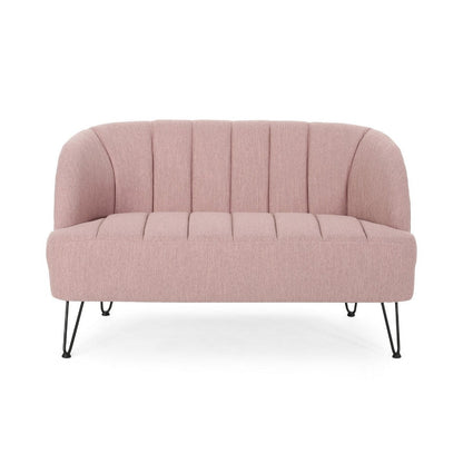 Benjara Buno Loveseat, Blush Pink Tufted Polyester, Metal Hairpin Legs 50 Inch