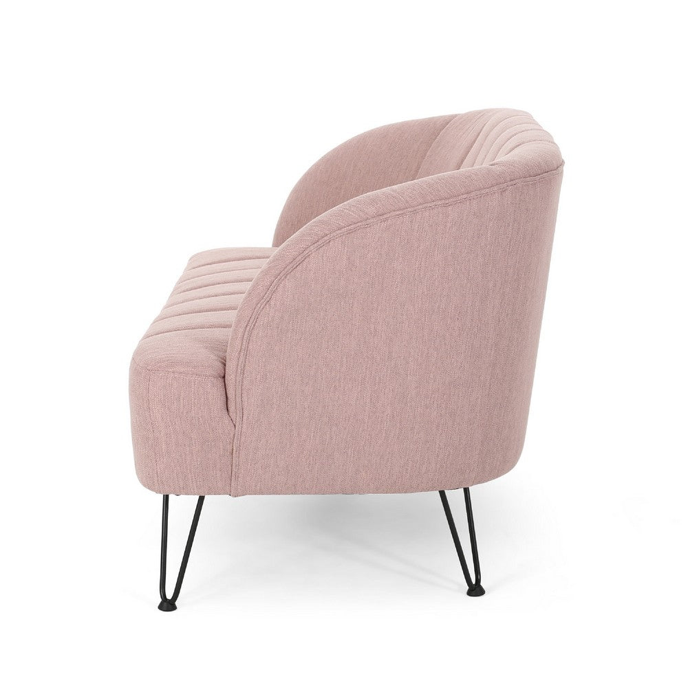 Benjara Buno Loveseat, Blush Pink Tufted Polyester, Metal Hairpin Legs 50 Inch