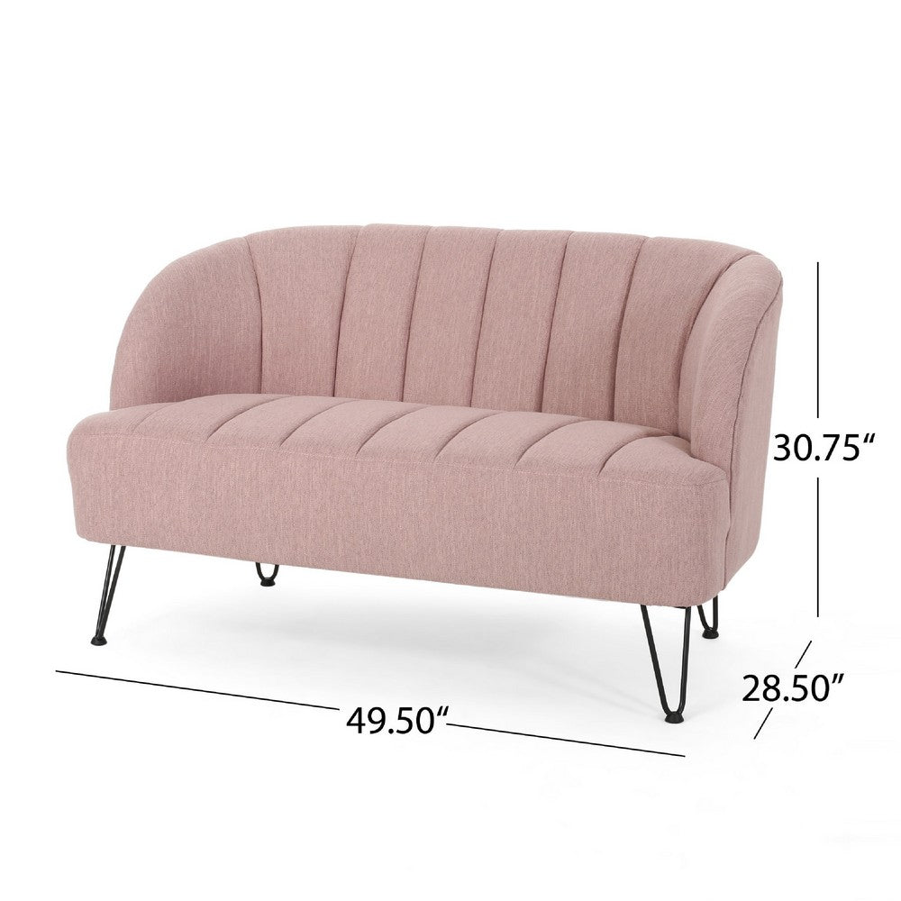 Benjara Buno Loveseat, Blush Pink Tufted Polyester, Metal Hairpin Legs 50 Inch