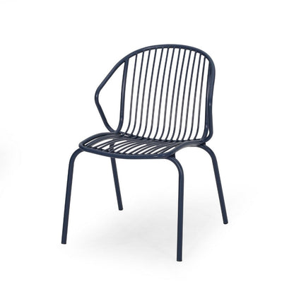 Benjara Osto Outdoor Side Chair Set of 2, Navy Blue Iron Frames, Sleek Legs