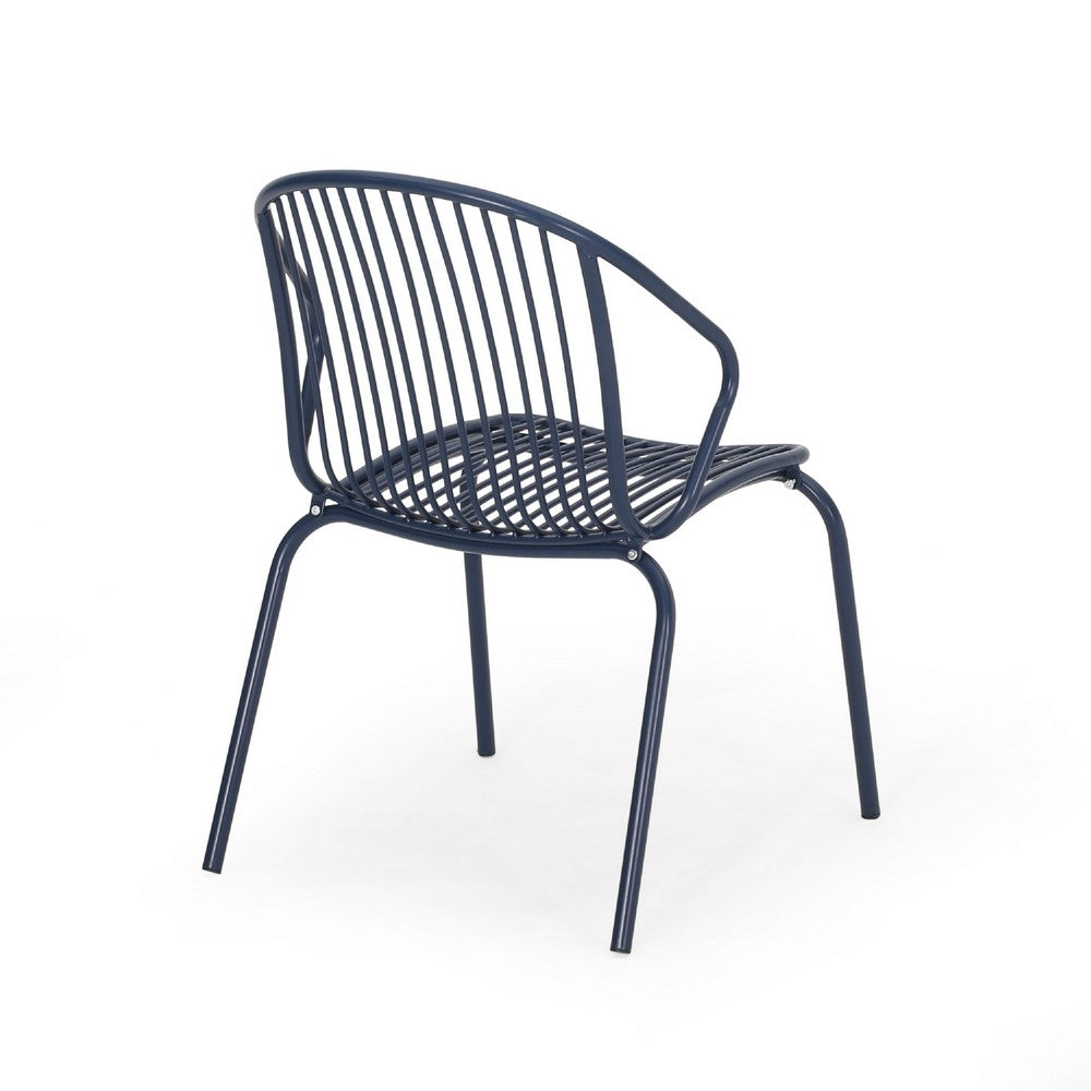 Benjara Osto Outdoor Side Chair Set of 2, Navy Blue Iron Frames, Sleek Legs