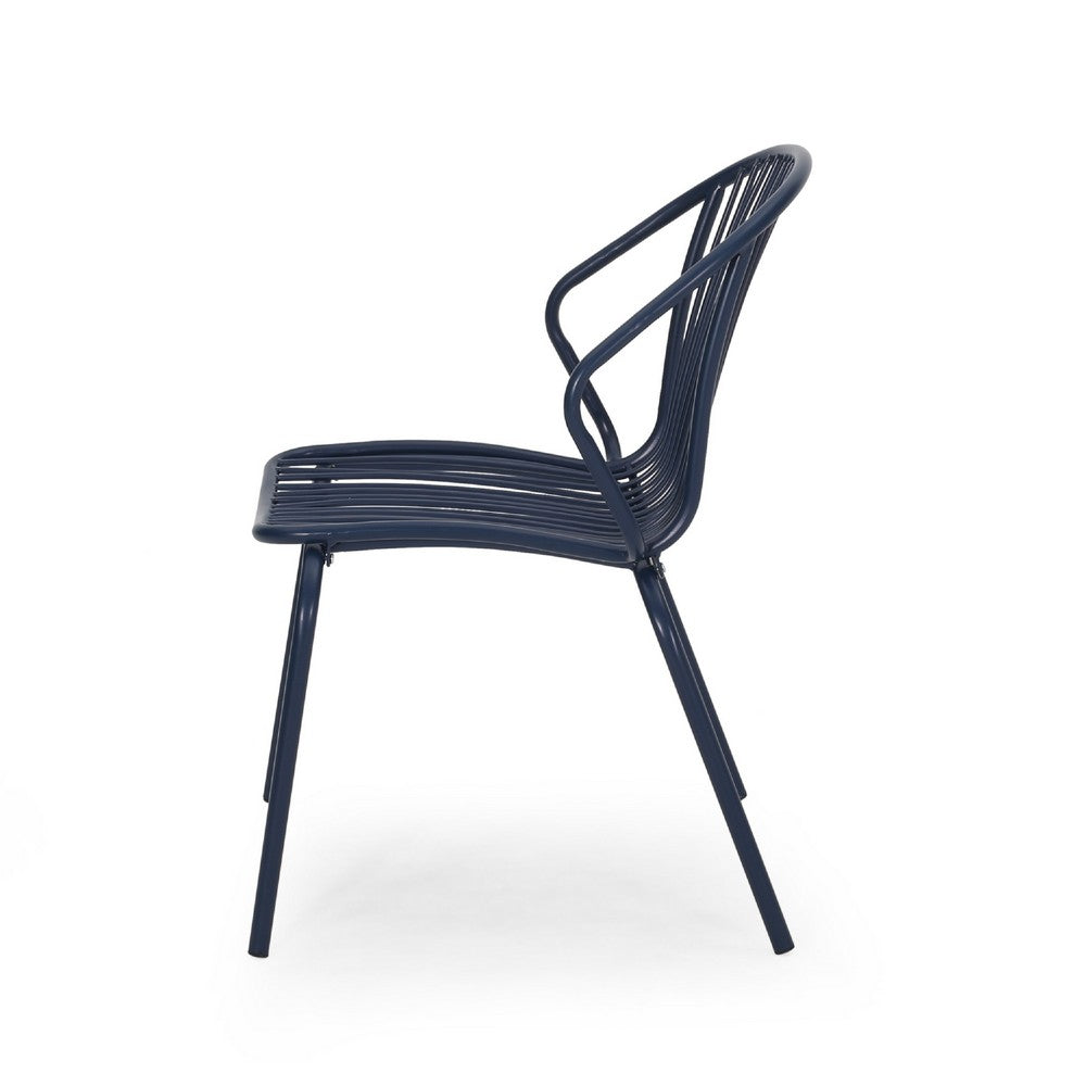 Benjara Osto Outdoor Side Chair Set of 2, Navy Blue Iron Frames, Sleek Legs