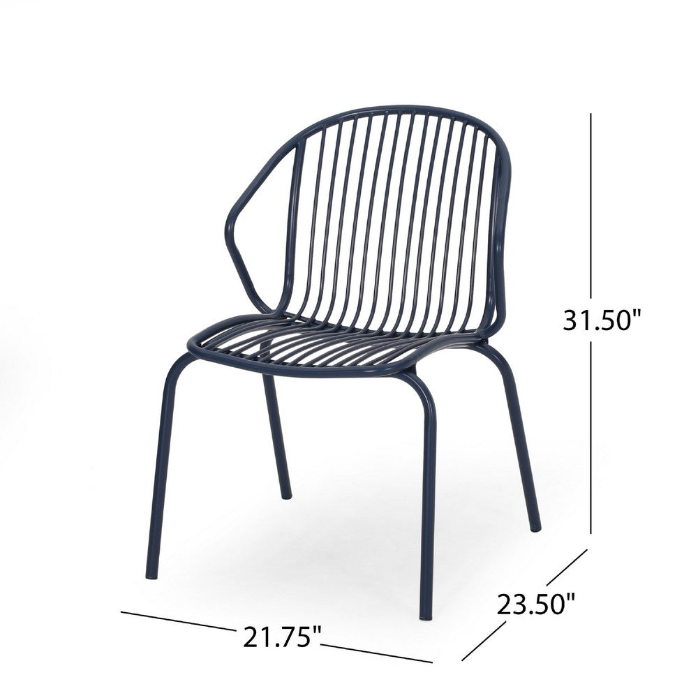 Benjara Osto Outdoor Side Chair Set of 2, Navy Blue Iron Frames, Sleek Legs