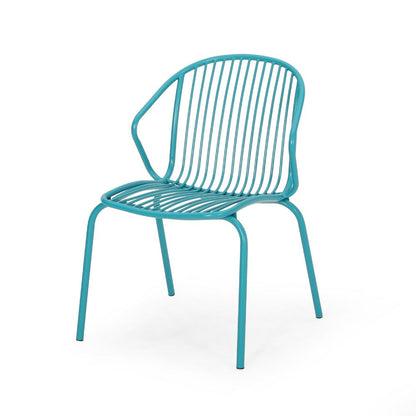 Benjara Osto Outdoor Side Chair Set of 2, Teal Blue Iron Frames, Sleek Legs