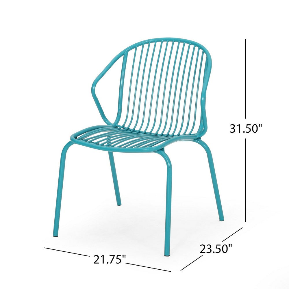 Benjara Osto Outdoor Side Chair Set of 2, Teal Blue Iron Frames, Sleek Legs