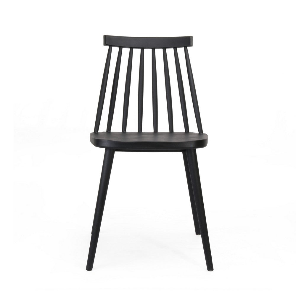 Benjara Dining Side Chair Set of 2, Black Polypropylene, Spindle Backrest