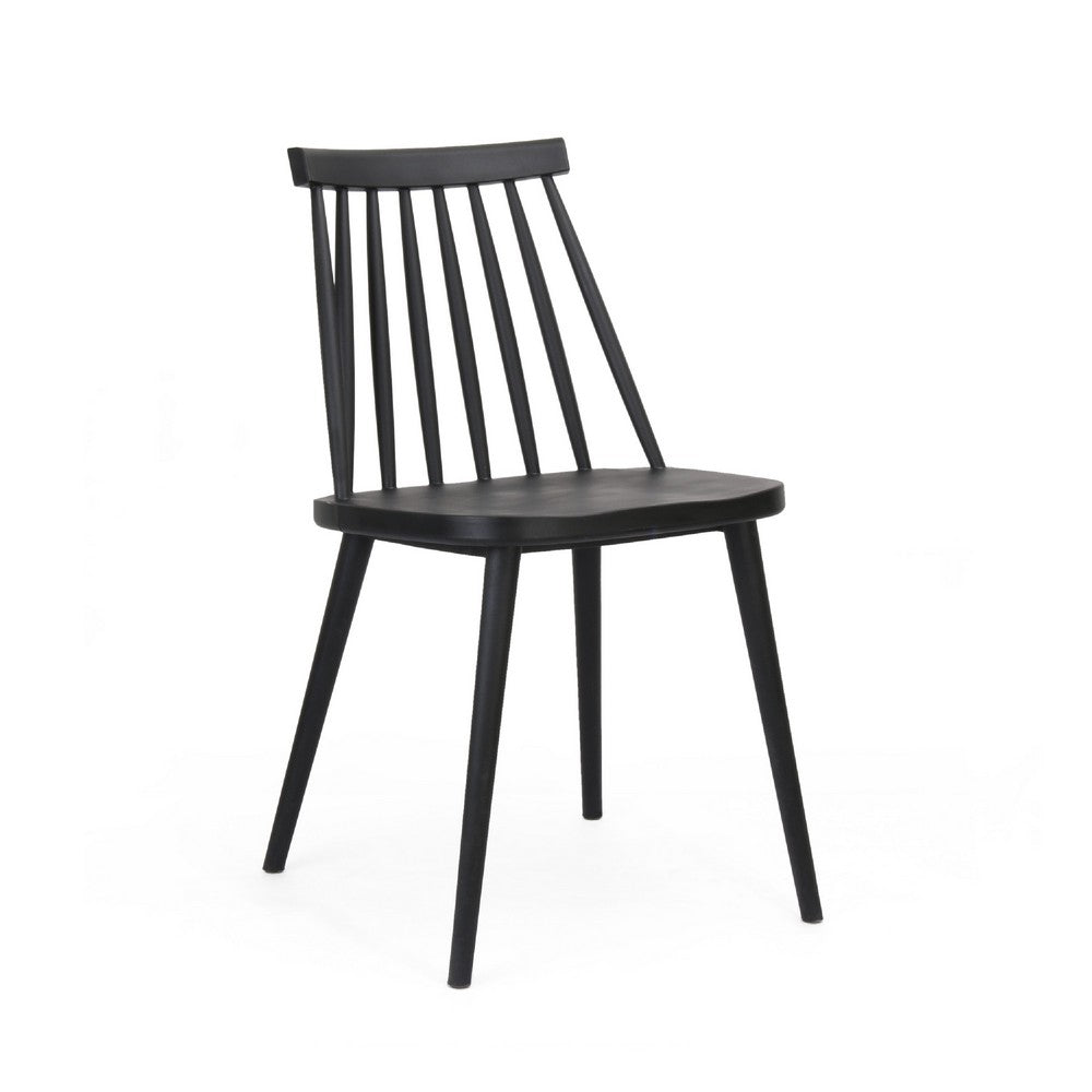 Benjara Dining Side Chair Set of 2, Black Polypropylene, Spindle Backrest