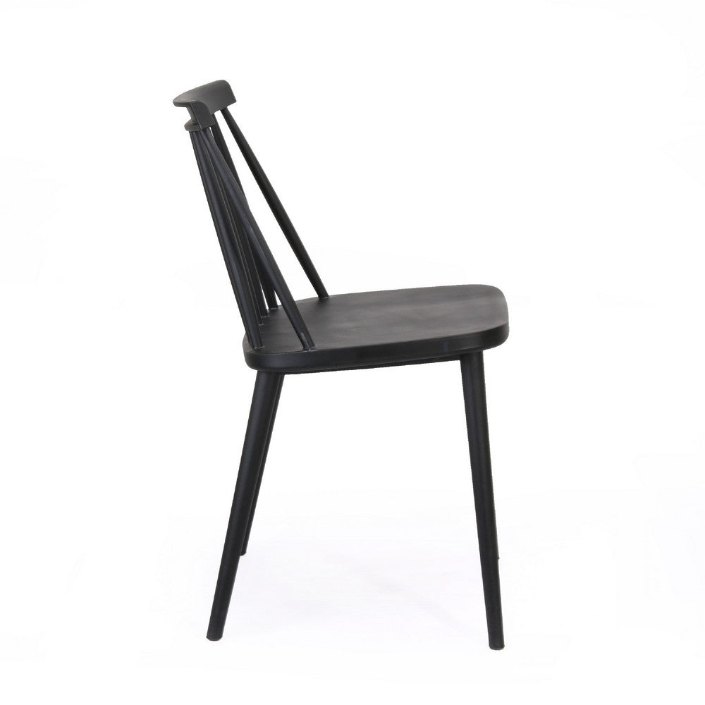 Benjara Dining Side Chair Set of 2, Black Polypropylene, Spindle Backrest