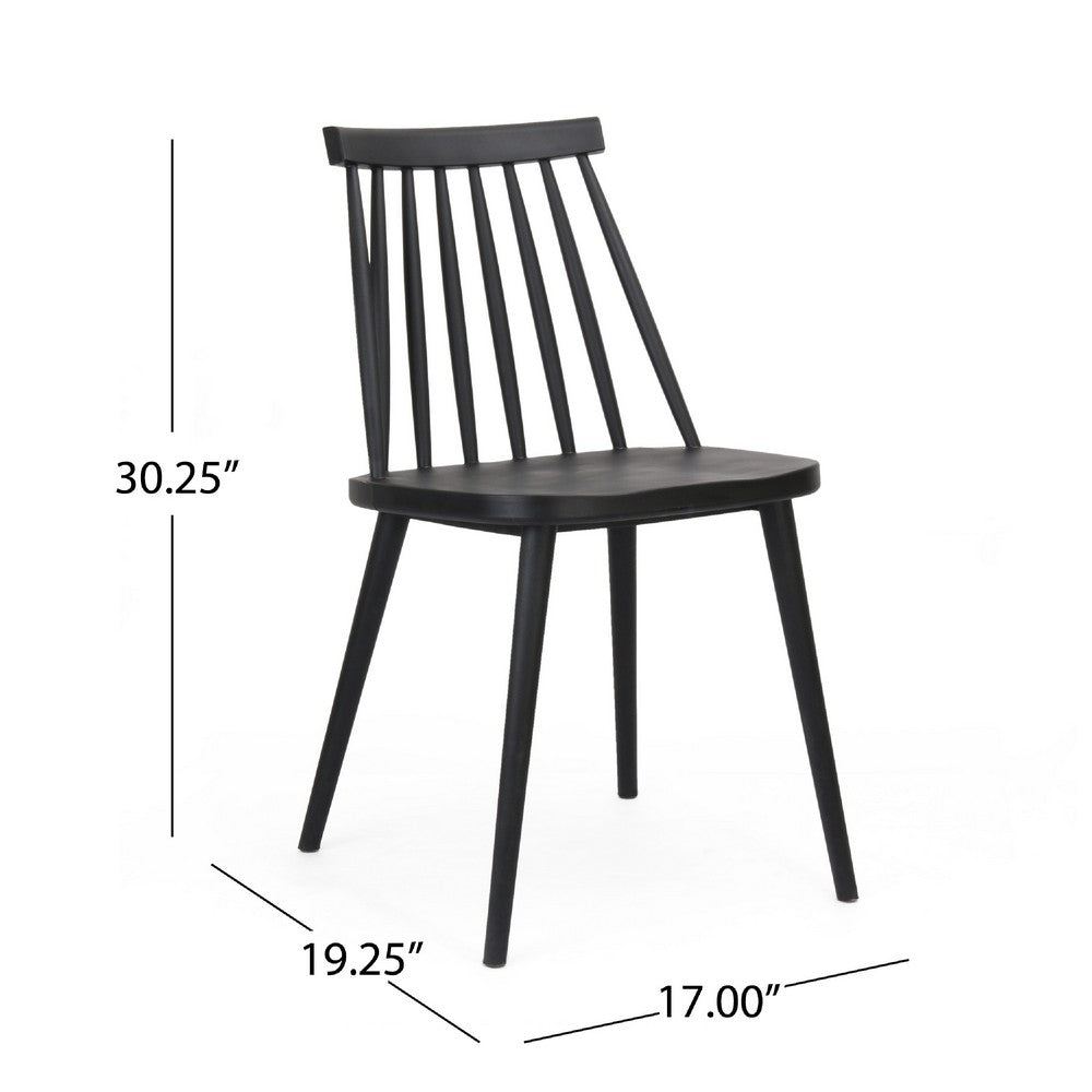 Benjara Dining Side Chair Set of 2, Black Polypropylene, Spindle Backrest