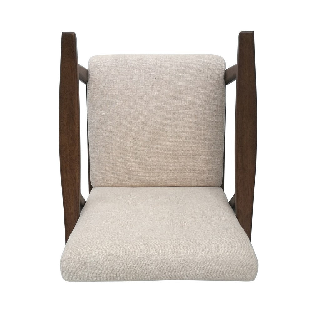 Benjara Accent Armchair, Soft Button Tufted Beige Fabric, Dark Brown Wood
