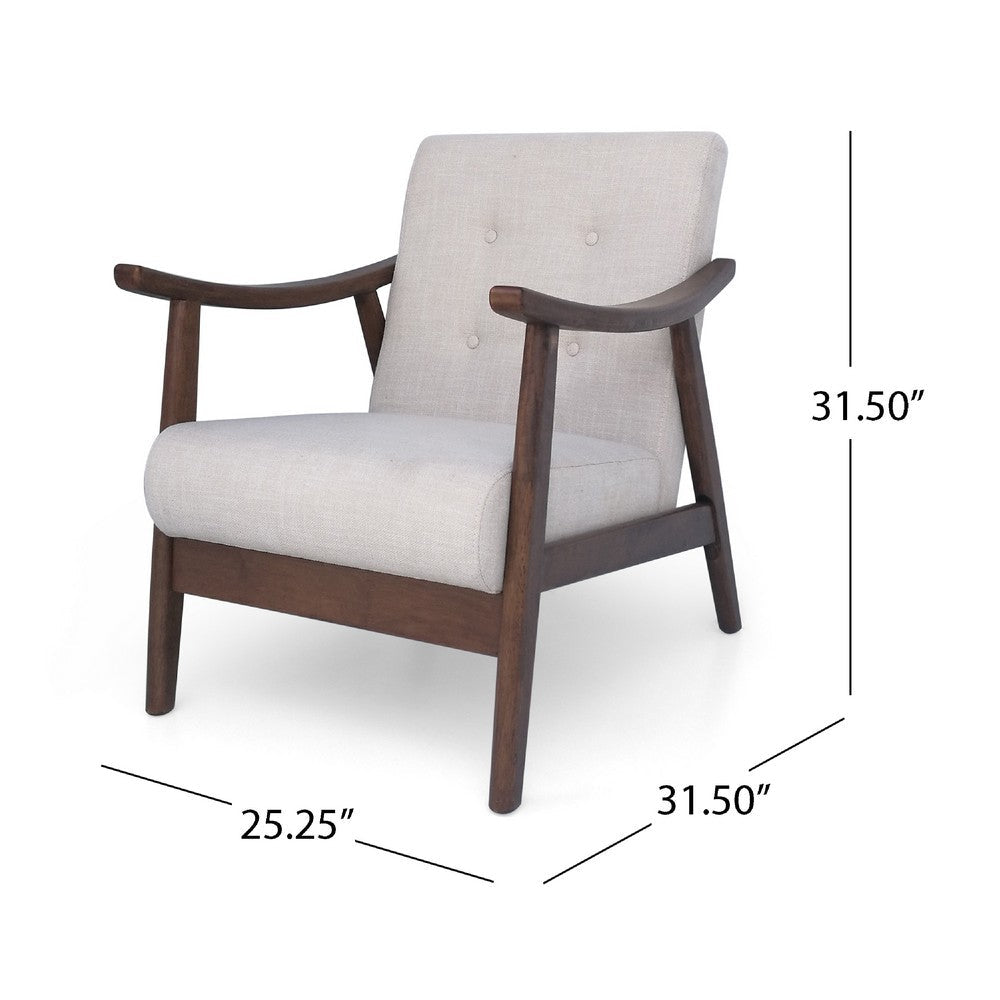 Benjara Accent Armchair, Soft Button Tufted Beige Fabric, Dark Brown Wood