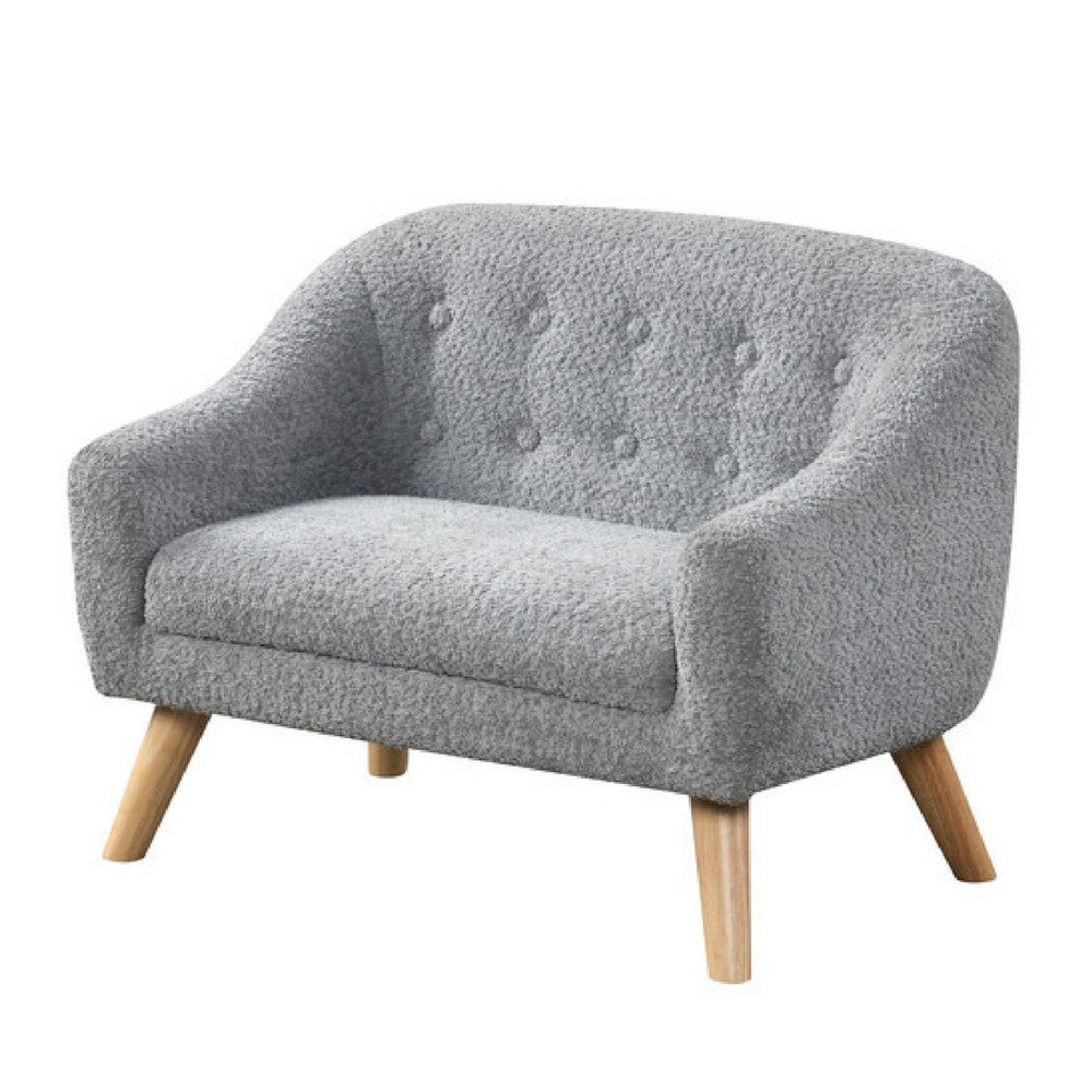 Benjara Aelia Kids Size Sofa Chair, Wood Legs, Gray Tufted Chenille 29 Inch