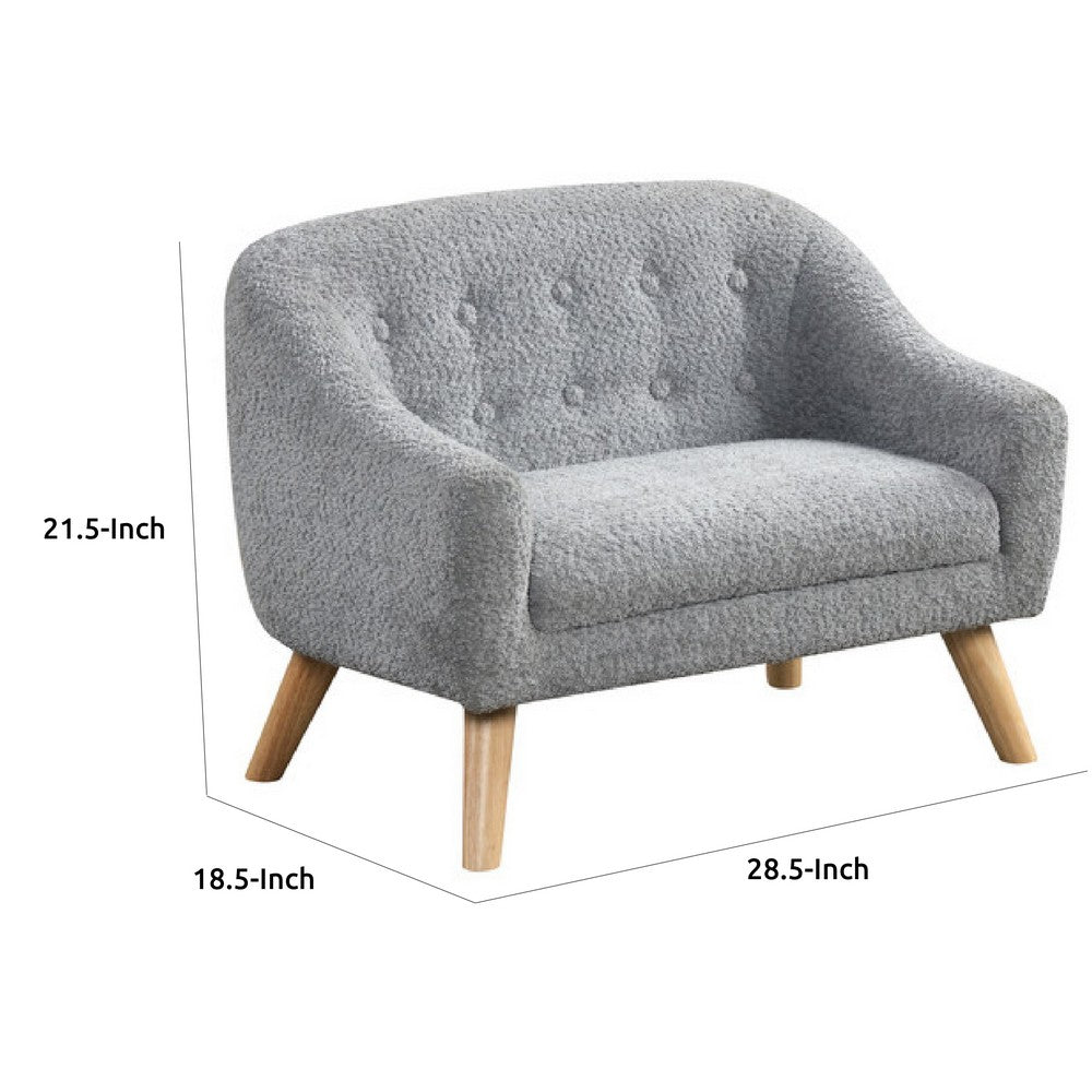 Benjara Aelia Kids Size Sofa Chair, Wood Legs, Gray Tufted Chenille 29 Inch