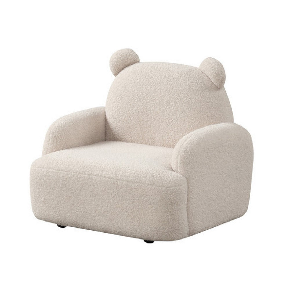 Benjara Raye Bear Shaped Kids Armchair with Black Legs, Beige Teddy Velvet