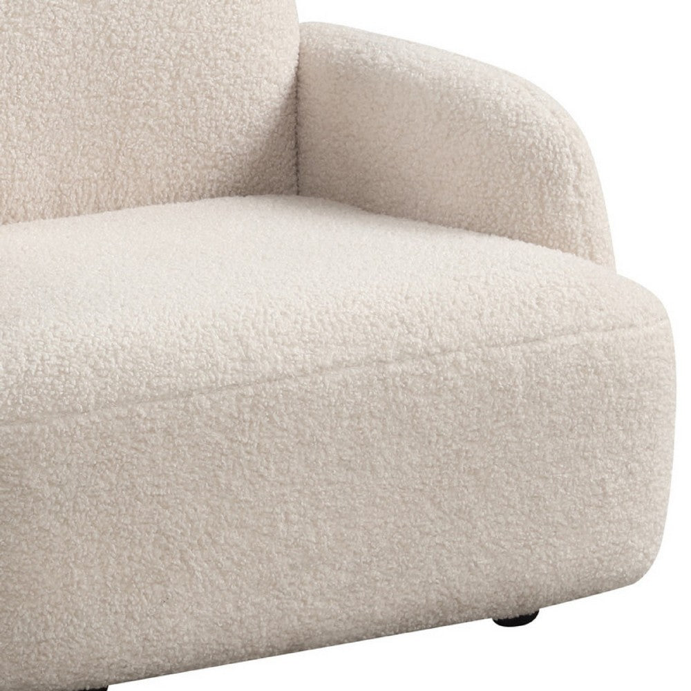 Benjara Raye Bear Shaped Kids Armchair with Black Legs, Beige Teddy Velvet