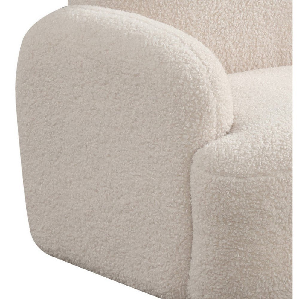Benjara Raye Bear Shaped Kids Armchair with Black Legs, Beige Teddy Velvet