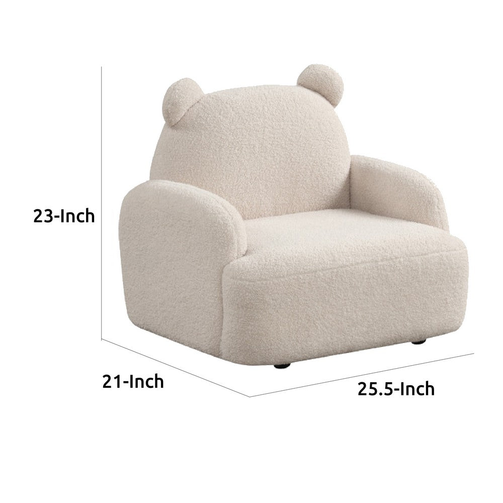 Benjara Raye Bear Shaped Kids Armchair with Black Legs, Beige Teddy Velvet