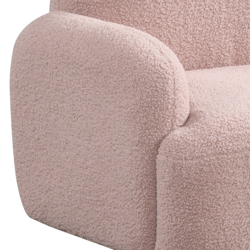 Benjara Raye Bear Shaped Kids Armchair with Black Legs, Pink Teddy Velvet