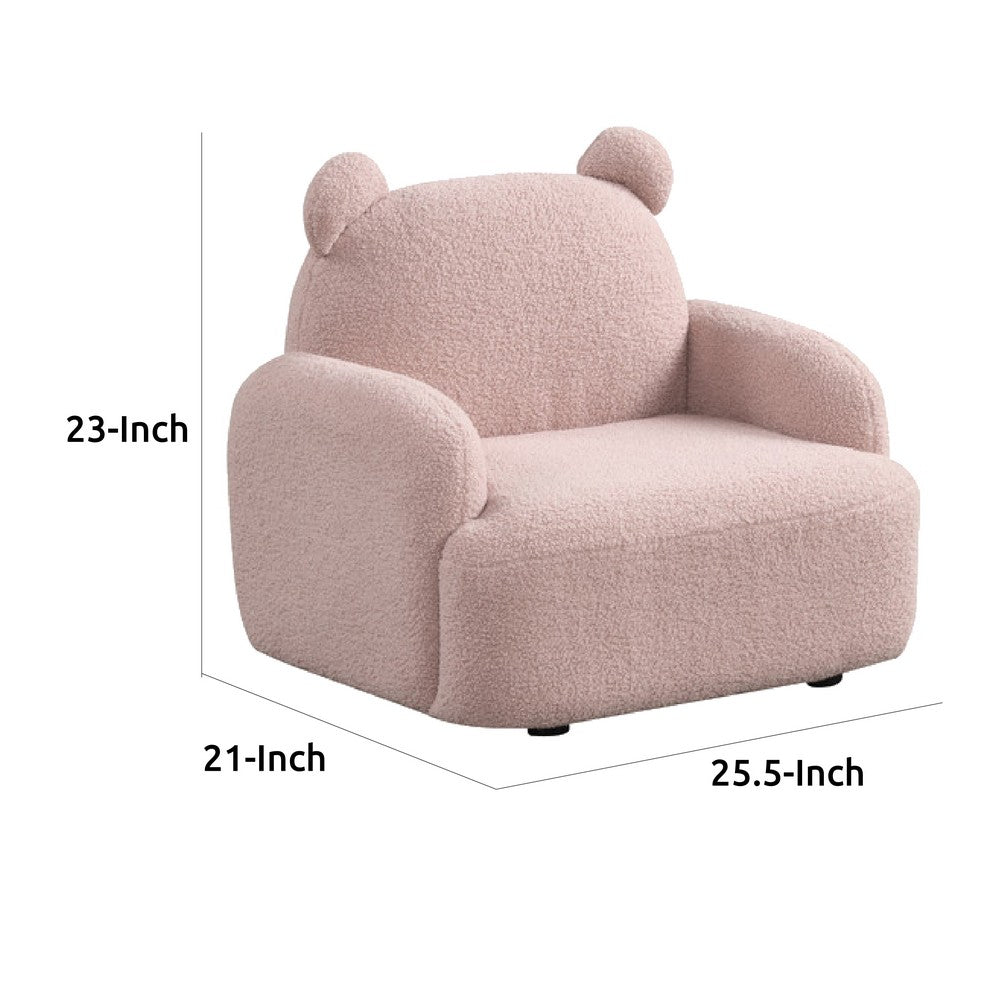 Benjara Raye Bear Shaped Kids Armchair with Black Legs, Pink Teddy Velvet