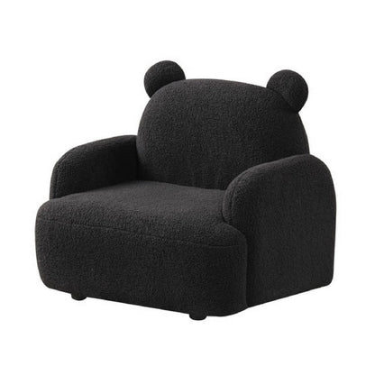 Benjara Raye Bear Shaped Kids Armchair with Black Legs, Black Teddy Velvet