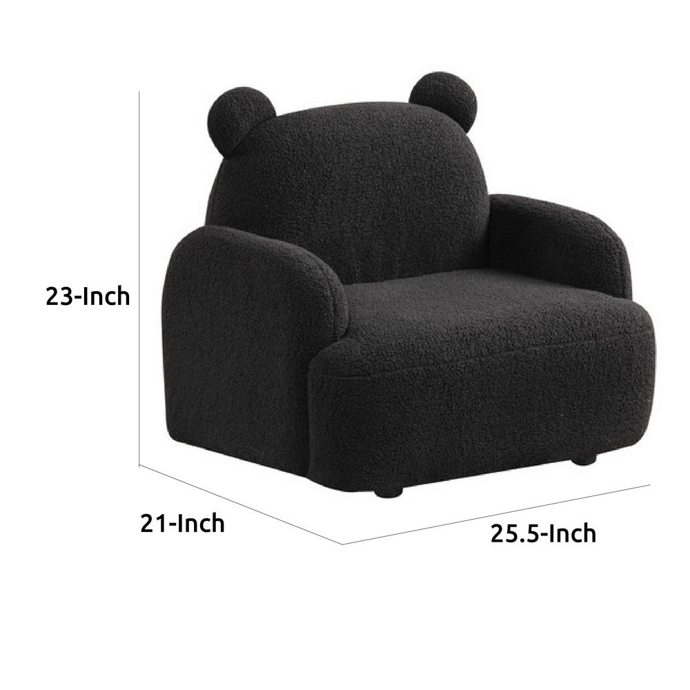 Benjara Raye Bear Shaped Kids Armchair with Black Legs, Black Teddy Velvet