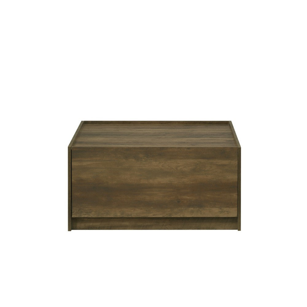 Benjara Trav Square Coffee Table, 2 Drawer, Raised Lip Tray Top, Brown 32 Inch