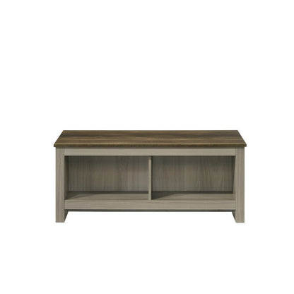 Benjara Nena Coffee Table with Open Shelves, Brown Wood Top, Oak Gray 43 Inch