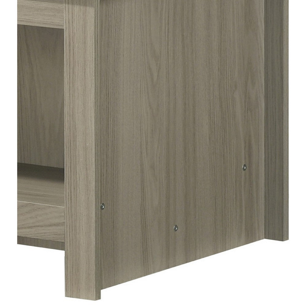Benjara Nena Coffee Table with Open Shelves, Brown Wood Top, Oak Gray 43 Inch
