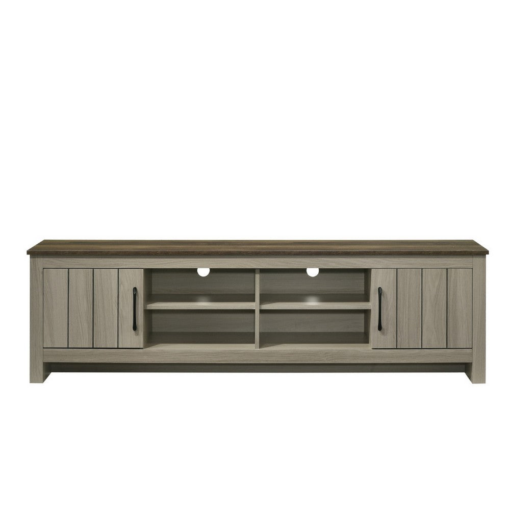 Benjara Nena TV Stand Cabinet, 2 Cabinet Doors, Brown Wood Top, Oak Gray