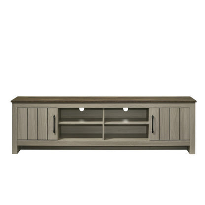 Benjara Nena TV Stand Cabinet, 2 Cabinet Doors, Brown Wood Top, Oak Gray