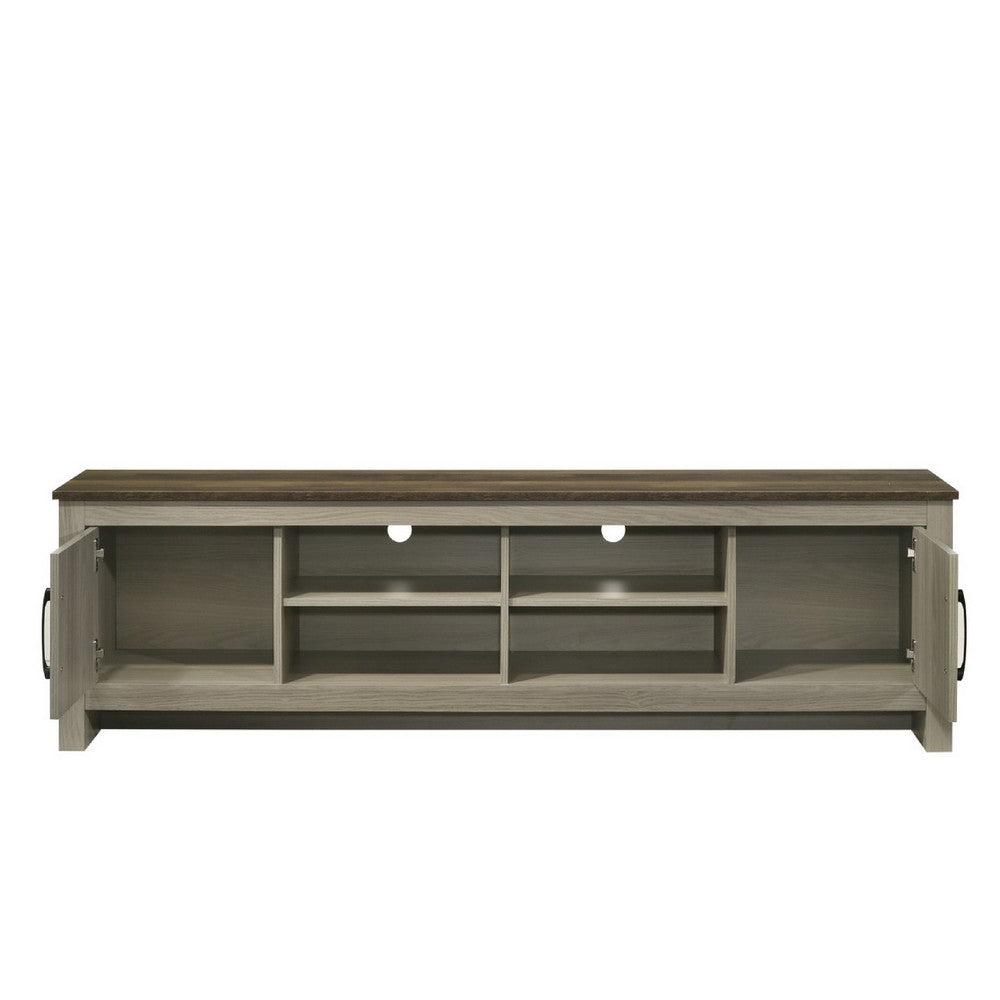 Benjara Nena TV Stand Cabinet, 2 Cabinet Doors, Brown Wood Top, Oak Gray