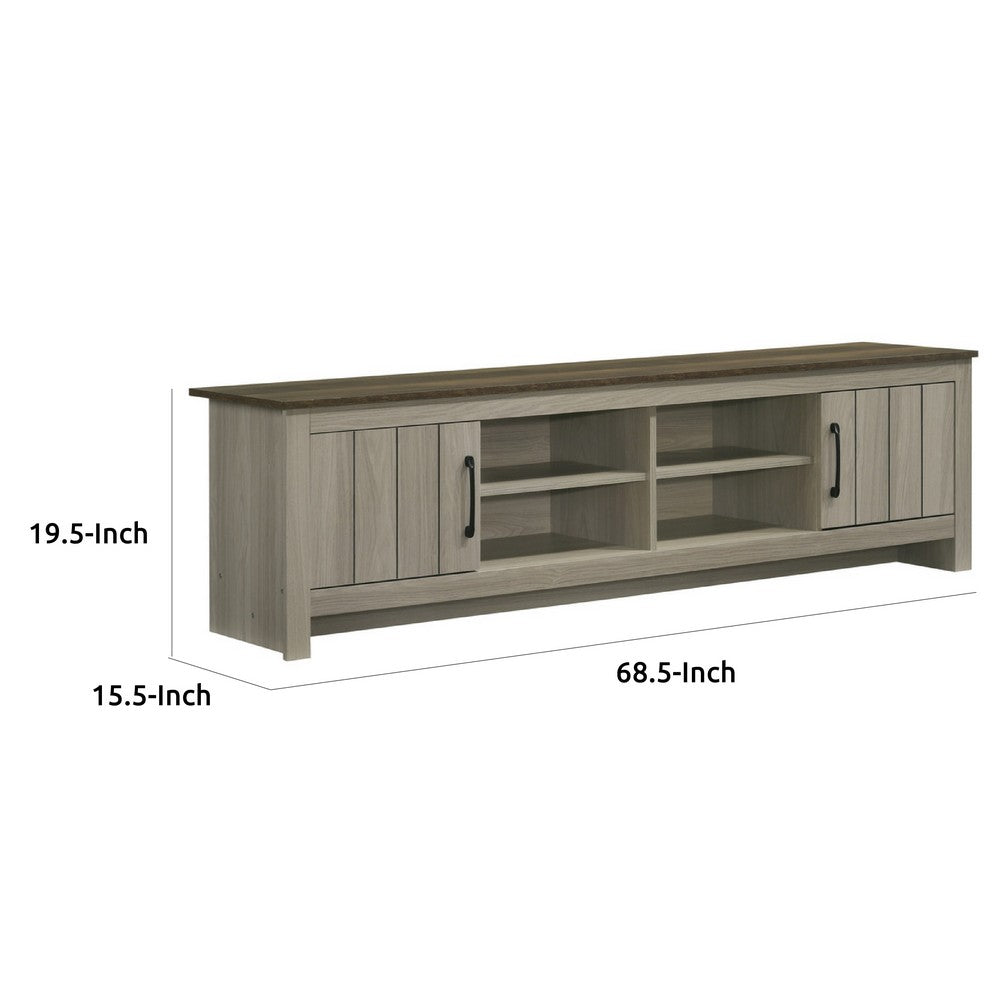 Benjara Nena TV Stand Cabinet, 2 Cabinet Doors, Brown Wood Top, Oak Gray