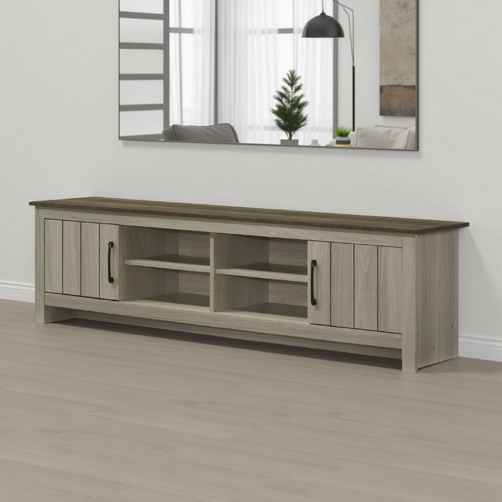 Benjara Nena TV Stand Cabinet, 2 Cabinet Doors, Brown Wood Top, Oak Gray